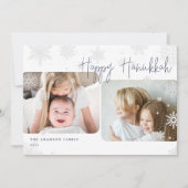 Snowy Script | 2 Foto Happy Hanukkah Holiday Kaart (Voorkant)