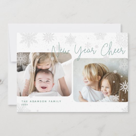 Snowy Script | 2 Foto Happy New Year Holiday Kaart (Voorkant)