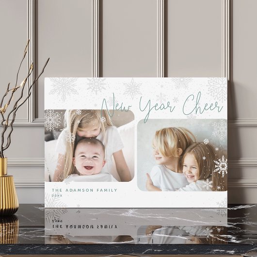 Snowy Script | 2 Foto Happy New Year Holiday Kaart