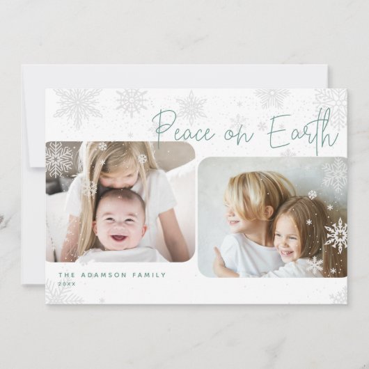 Snowy Script | 2 Fotovrede op Aarde-feestdag Kaart (Voorkant)
