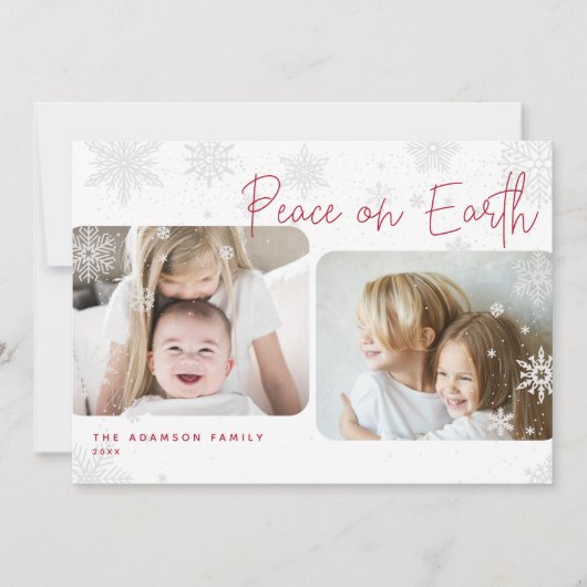 Snowy Script | 2 Fotovrede op Aarde-feestdag Kaart (Voorkant)