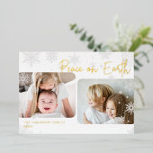 Snowy Script | 2 Fotovrede op aarde Folie Feestdagenkaart (Staand Voorkant)