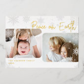 Snowy Script | 2 Fotovrede op aarde Folie Feestdagenkaart (Voorkant)