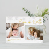 Snowy Script | 2 Fotovrede op aarde Folie Feestdagenkaart (Staand Voorkant)