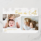 Snowy Script | 2 Fotovrede op aarde Folie Feestdagenkaart (Voorkant)