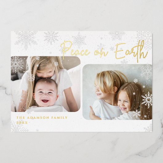 Snowy Script | 2 Fotovrede op aarde Folie Feestdagenkaart (Voorkant)