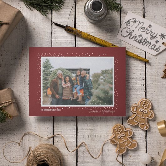 Snowy Season's Groet Familie Foto Kerstmis Kaart