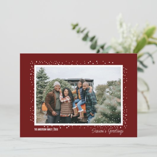 Snowy Season's Groet Familie Foto Kerstmis Kaart (Staand voorkant)