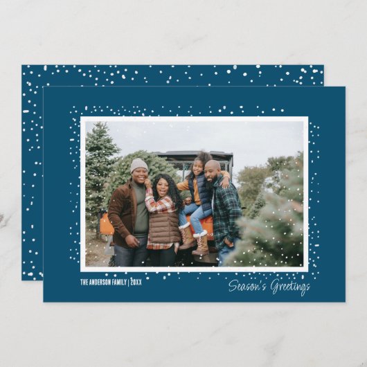 Snowy Season's Groet Familie Foto Kerstmis Kaart (Voorkant / Achterkant)
