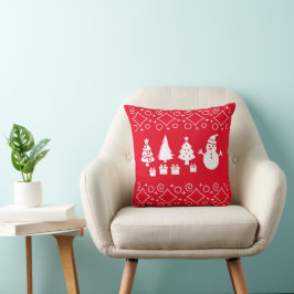 Snowy Serenity: Kerstbomen en Snowman-ontwerp Kussen
