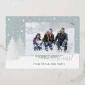 Snowy Silver Foil fotokaart Folie Feestdagenkaart (Voorkant)