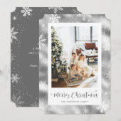 Snowy Silver Foil Photo Merry kerstkaarten Feestdagenkaart (Voorkant / Achterkant)