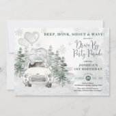 Snowy Silver Winter Elephant Drive voor Verjaardag Kaart (Voorkant)