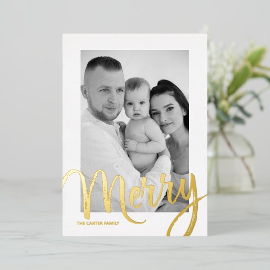 Snowy Skies Folie Holiday Kaart (Staand Voorkant)