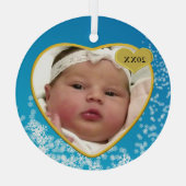 Snowy Sky Blue Baby's eerste kerstfoto Glas Ornament (Achterkant)
