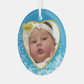Snowy Sky Blue Baby's eerste kerstfoto Glas Ornament (Voorkant links)