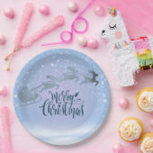 Snowy Sleigh & Reindeer Christmas Papieren Bordje (Feest)