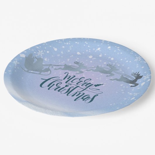 Snowy Sleigh & Reindeer Christmas  Papieren Bordje (Gekanteld)