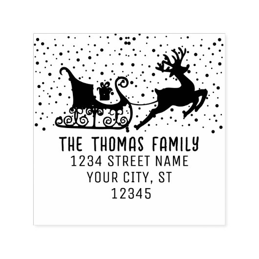 Snowy Sleigh & Rendier Kerstmis Naam Adres Zelfinktende Stempel (Design)