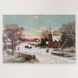 Snowy Small Town Large Puzzle Legpuzzel