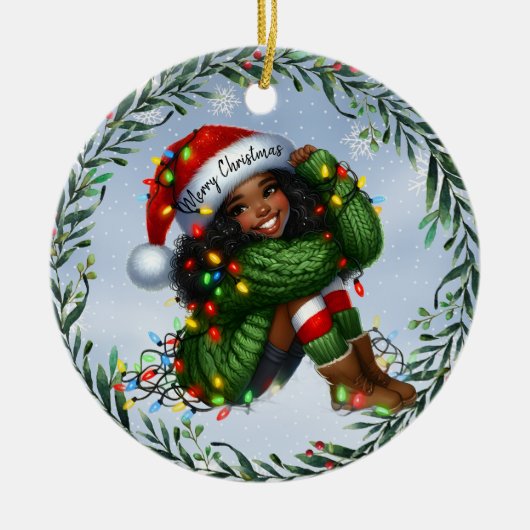 Snowy Smiles and a Santa Hat of Wishes Keramisch Ornament (Voorkant)