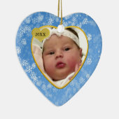 Snowy Soft Blue Babys eerste kerstfoto Keramisch Ornament (Rechts)