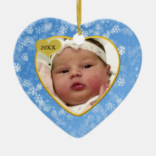 Snowy Soft Blue Babys eerste kerstfoto Keramisch Ornament