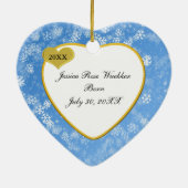 Snowy Soft Blue Babys eerste kerstfoto Keramisch Ornament (Achterkant)