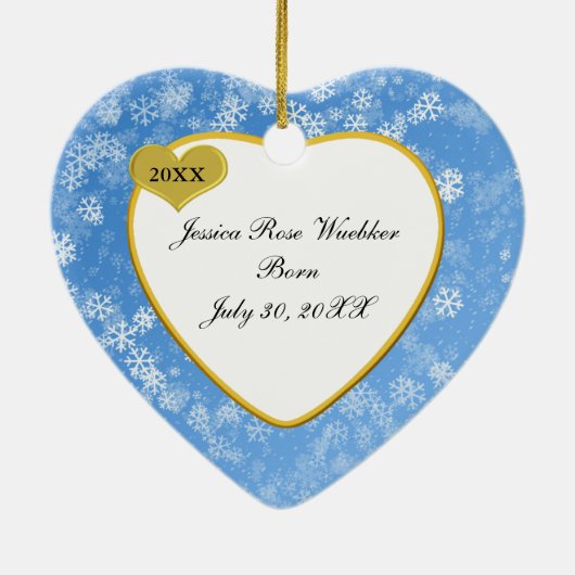 Snowy Soft Blue Babys eerste kerstfoto Keramisch Ornament (Achterkant)