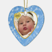 Snowy Soft Blue Babys eerste kerstfoto Keramisch Ornament (Links)