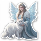 Snowy Solace - Fairy en Cat Sticker (Voorkant)