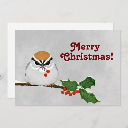 Snowy Sparrow met Holly en Berries Kaart (Voorkant / Achterkant)