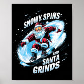 Snowy Spins Santa Grinds Snowboarder Kerstzoon Poster (Voorkant)