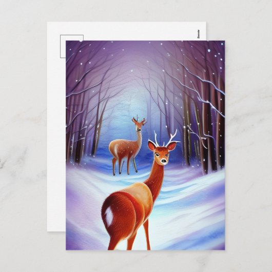 Snowy Sprookjeslandschap met Chasing Deer Feestdagenkaart (Voorkant / Achterkant)