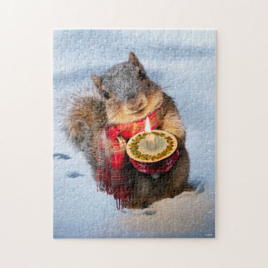 Snowy Squirrel Holding Candle Legpuzzel (Verticaal)