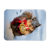 Snowy Squirrel Holding Candle Magneet (Horizontaal)