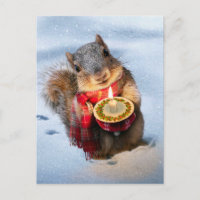Snowy Squirrel Holding Candle