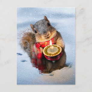 Snowy Squirrel Holding Candle Uitnodiging Briefkaart
