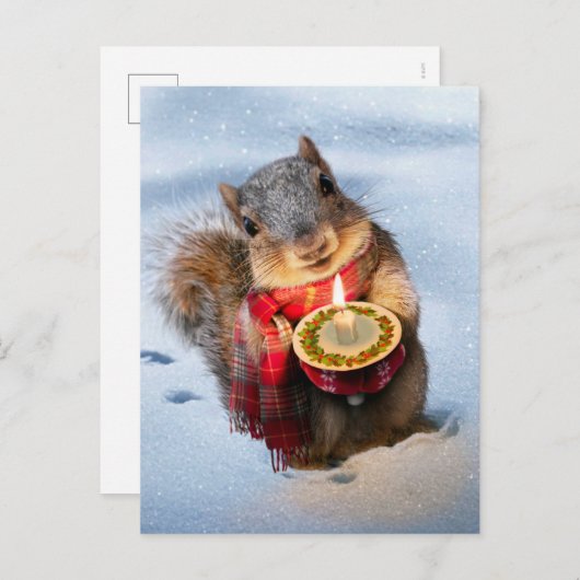Snowy Squirrel Holding Candle Uitnodiging Briefkaart (Voorkant / Achterkant)