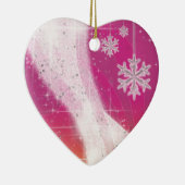 Snowy Star Ribbon (roze en geel) Keramisch Ornament (Rechts)