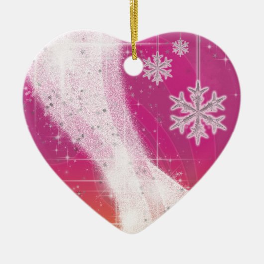 Snowy Star Ribbon (roze en geel) Keramisch Ornament (Voorkant)