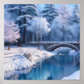 Snowy Stone Bridge, Serene Winter Landscape Poster (Voorkant)