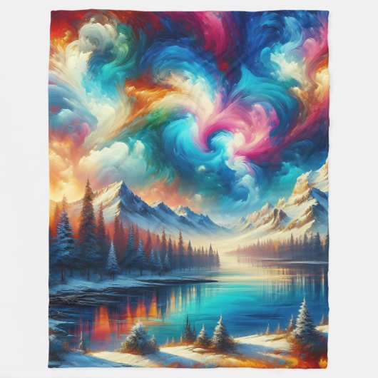 "Snowy Stropdas-Dye Landscape - levendige winterku Fleece Deken (Voorkant)