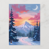 Snowy Summit Sunset | Winter Landscape Painting Briefkaart (Voorkant)