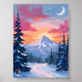 Snowy Summit Sunset | Winter Landscape Painting Poster (Voorkant)