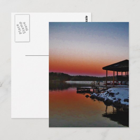 Snowy Sunset at Lake Arrowiad dock Briefkaart (Voorkant / Achterkant)