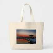 Snowy Sunset at Lake Arrowiad dock Grote Tote Bag (Voorkant)