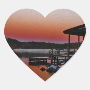 Snowy Sunset at Lake Arrowiad dock Hart Sticker