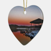 Snowy Sunset at Lake Arrowiad dock Keramisch Ornament (Links)