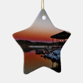 Snowy Sunset at Lake Arrowiad dock Keramisch Ornament (Rechts)